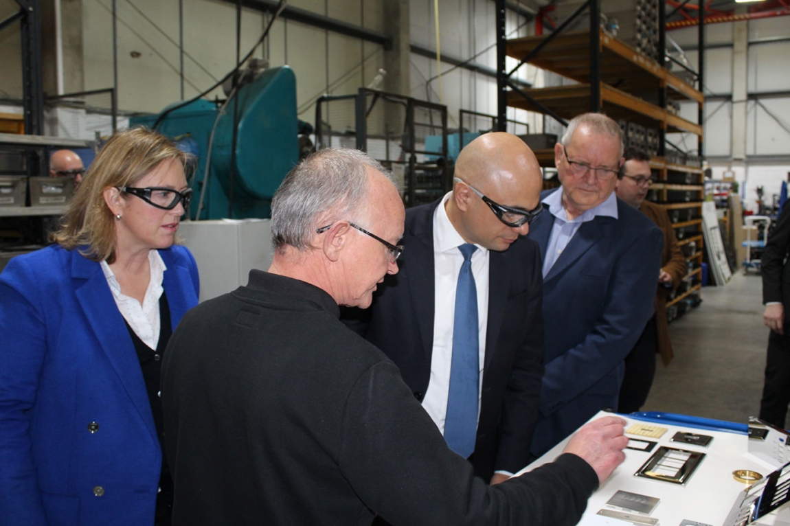 (from left to right) Sally-Ann Hart Conservative Party candidate Hastings and Rye, Chris Turner Focus SB general manager, Sajid Javid Chancellor of the Exchequer, Roger Kemp chairman Focus SB.
